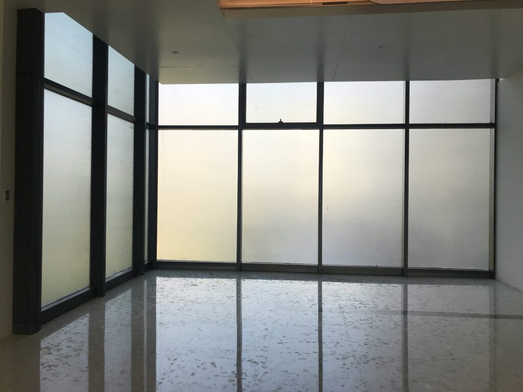 Storage and glass partitions in commercial space