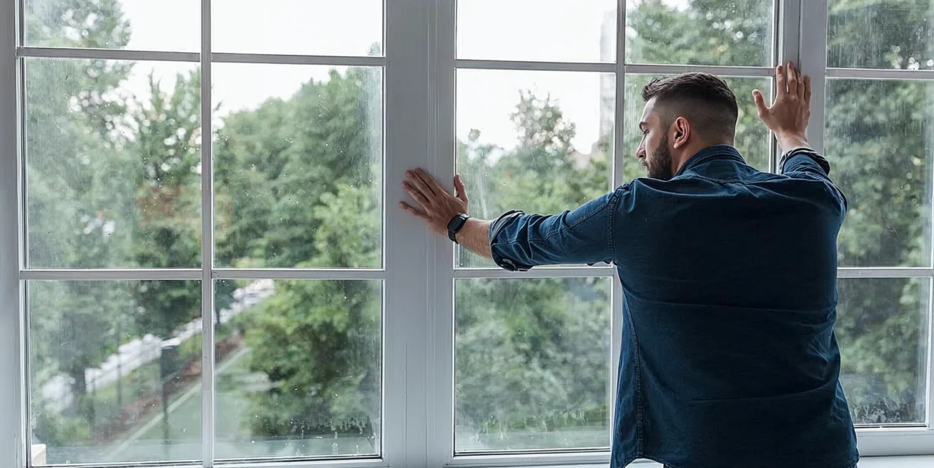 Man looking out of window